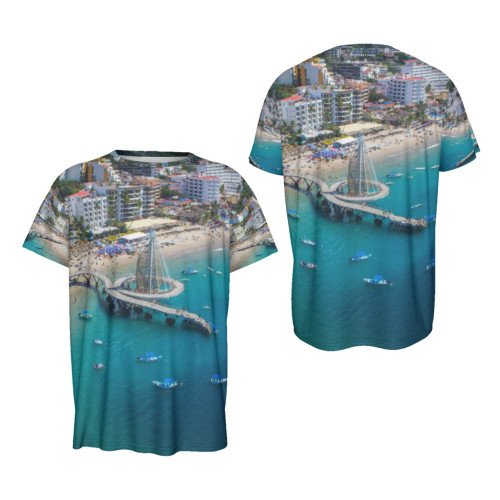 playa los muertos puerto vallarta round neck tee shirt