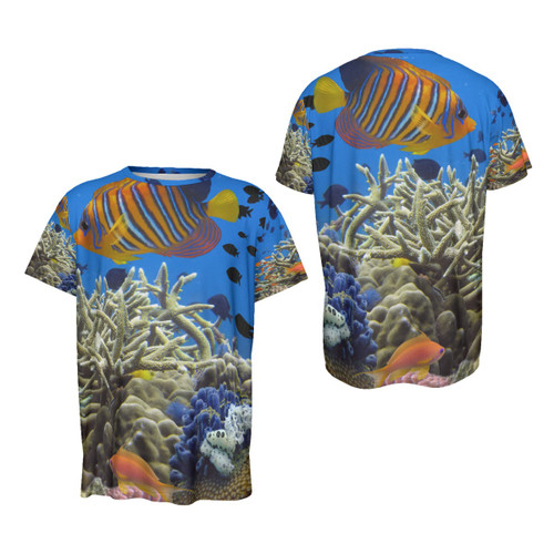 fantasea round neck t shirt with photo of fish and coral