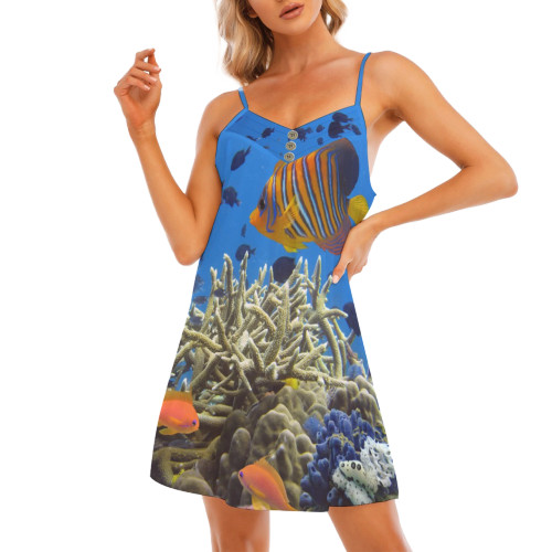 fantasea coral reef v neck cami dress