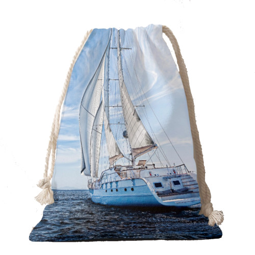 sail away ocean sailboat print drawstring tote