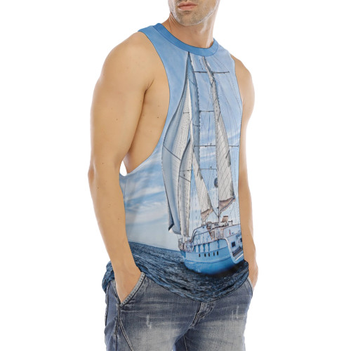 sail away ocean sailboat print long muscle tank top
