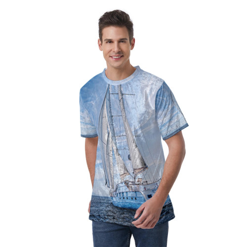 sail away ocean sailboat print velvet t-shirt