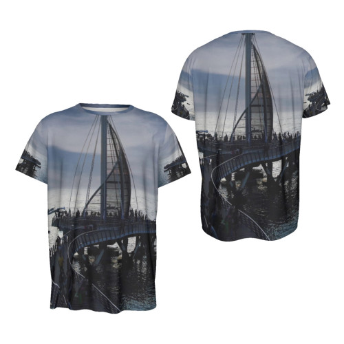 puerto vallarta moonlit muelle de playa los muertos round neck tee shirt