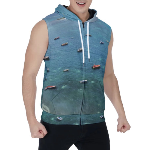 island harbour anguilla sleeveless zip front hoodie