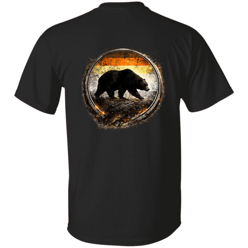 Back view of the Iron Trail Bear Emblem T-Shirt in black with a bold vintage bear badge graphic.
