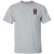 Front view of a heather gray pride t-shirt with a minimalist Catrina Companions chest emblem.