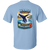 Back view of a light blue t-shirt featuring a large Puerto Vallarta whale watching design with a breaching humpback whale and coastal scenery.