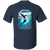 Back view of a navy blue t-shirt featuring a high-contrast humpback whale breaching illustration set in Banderas Bay.
