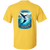 Back view of a yellow t-shirt displaying a bold illustration of a breaching humpback whale in the waters of Banderas Bay.