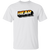 Front view of a white t-shirt featuring a clean BEAR pride wordmark with classic bear flag striping.