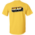 Back view of a yellow t-shirt showcasing the BEAR pride wordmark with bold outline and bear flag striping.