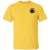 Front view of the Iron Trail Bear Emblem T-Shirt in yellow with a small chest badge featuring a walking bear emblem.