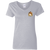 Front view of heather gray women’s V-neck with Melania Trump America 250 chest emblem.