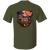 Back view of military green America 250 t-shirt featuring a bold American flag and Semiquincentennial design.