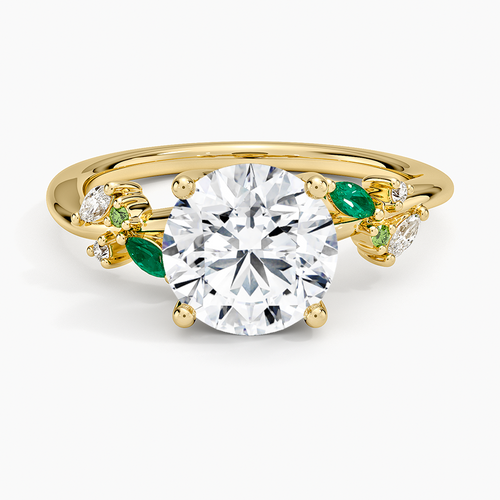 Arden Diamond Ring with Lab Emerald Accents in 18K Yellow Gold