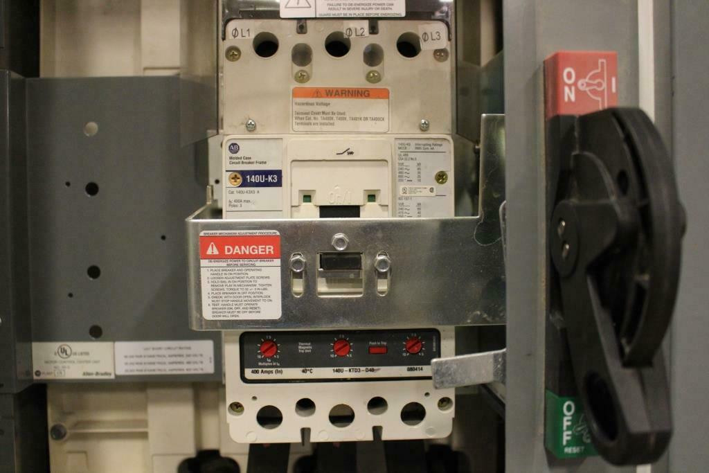 Allen Bradley 2100 Centerline MCC Bucket, Breaker Feeder 400 Amp 140U