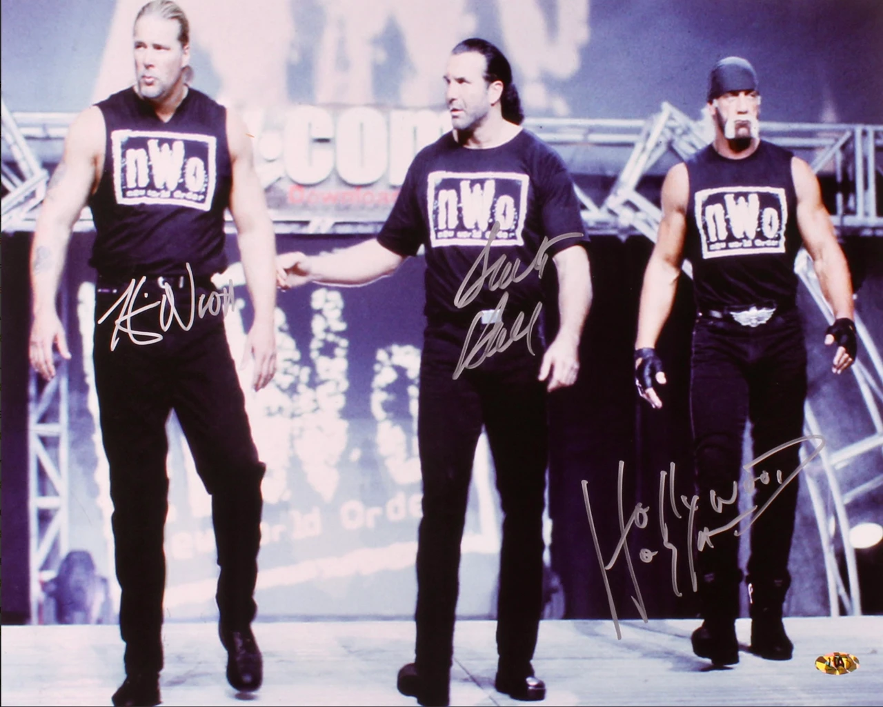 Razor Ramon Autograph Hollywood Hulk Hogan Razor Ramon and Kevin Nash Triple Autographed NWO ...