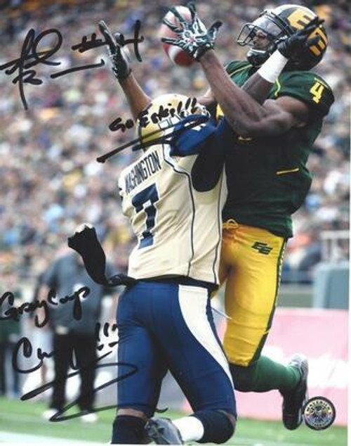 Adarius Bowman Edmonton Eskimos Autographed Leaping Over Defender 8x10 Photo Adarius Bowman Edmonton Eskimos Autographed Leaping Over Defender 8x10 Photo