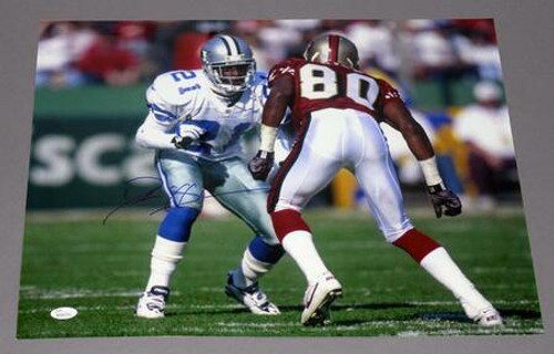 Deion Sanders Dallas Cowboys Autographed vs Jerry Rice 16x20 Photo Deion Sanders Dallas Cowboys Autographed vs Jerry Rice 16x20 Photo