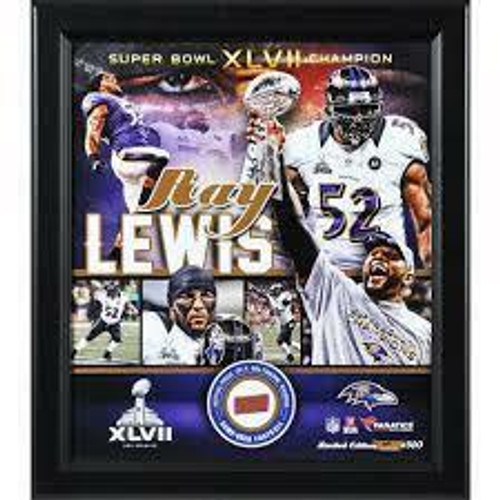 Ray Lewis Ravens Super Bowl XLVII Collage With Game-Used Football Piece Ray Lewis Ravens Super Bowl XLVII Collage With Game-Used Football Piece