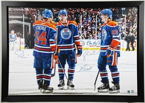 Hall, Eberle, Nugent-Hopkins 2 x 3 Foot Oilers Signed and Framed Canvas. Hall, Eberle, Nugent-Hopkins 2 x 3 Foot Oilers Signed and Framed Canvas.