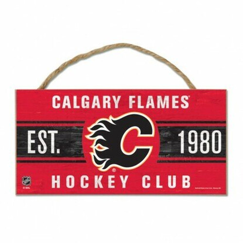 Calgary Flames NHL Hockey Club Wood Sign with Rope.