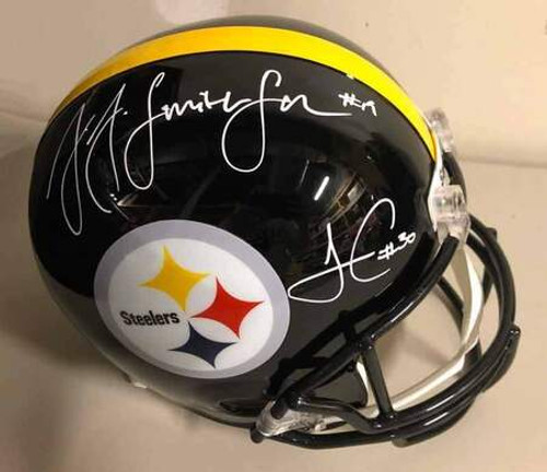 James Conner JuJu Smith Schuster Pittsburgh Steelers Dual Autographed Replica Football Helmet James Conner JuJu Smith Schuster Pittsburgh Steelers Dual Autographed Replica Football Helmet