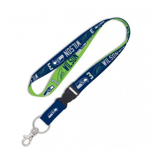 Russell Wilson Seattle Seahawks NFL Team Color Facsimile Signature Lanyard with Detachable Buckle 1 Inch