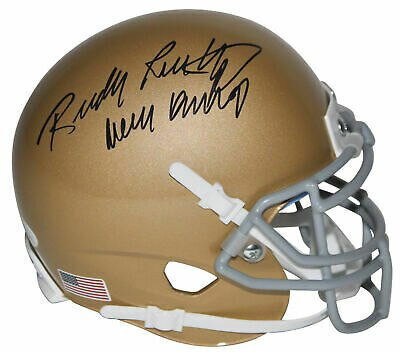 Rudy Ruettiger Notre Dame Autographed with Never Quit Inscription Mini Football Helmet