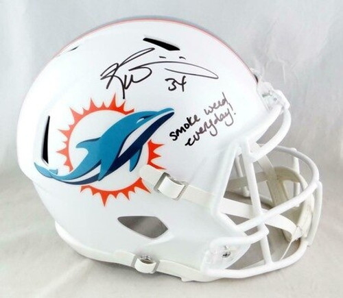 Ricky Williams Miami Dolphins Autographed Replica Speed Helmet with Smoke Weed Everyday Inscription