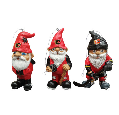 Calgary Flames NHL 3Pack Garden Gnomes Christmas Ornaments