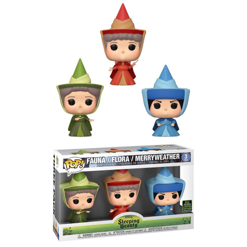 Fauna, Flora, Merryweather Disney Sleeping Beauty Fairy Godmother Spring Convention Exclusive 3 Pack Funko Pop