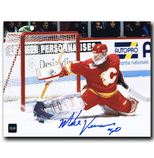 Mike Vernon Calgary Flames Autographed Kick Save 8x10 Photo