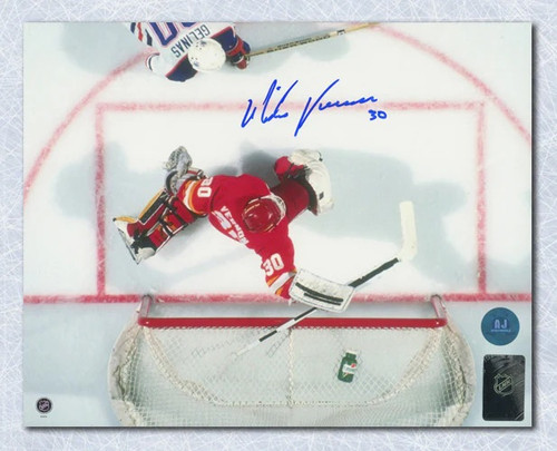 Mike Vernon Calgary Flames Autographed Overhead Save 8x10 Photo Mike Vernon Calgary Flames Autographed Overhead Save 8x10 Photo
