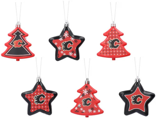 Calgary Flames FOCO 3'' x 3'' Six-Pack Shatterproof Tree And Star Ornament Set Calgary Flames FOCO 3'' x 3'' Six-Pack Shatterproof Tree And Star Ornament Set