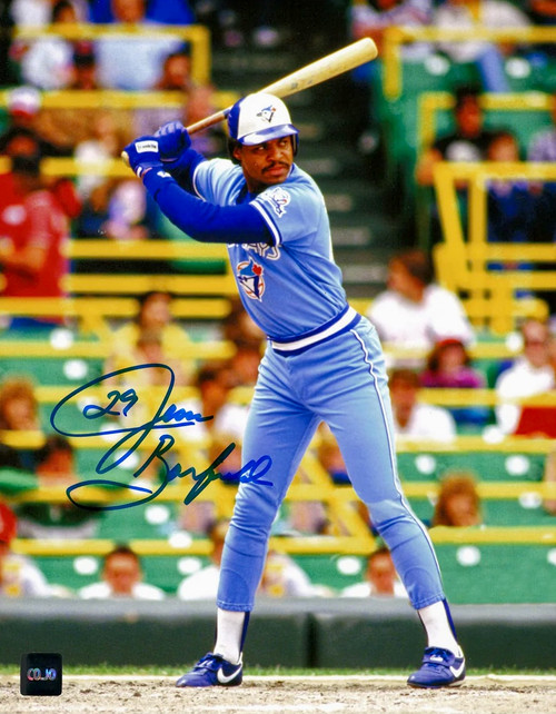 Jesse Barfield Toronto Blue Jays  Autographed Blue Jersey Batting 8x10 Photo