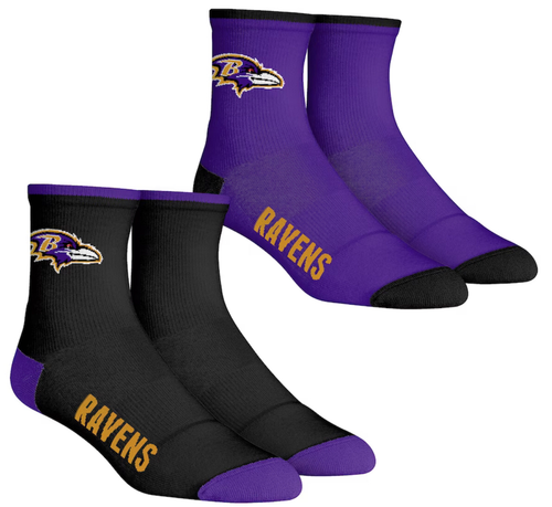 Baltimore Ravens Men's Rock Em Socks Core Team 2-Pack Quarter Length Sock Set Baltimore Ravens Men's Rock Em Socks Core Team 2-Pack Quarter Length Sock Set