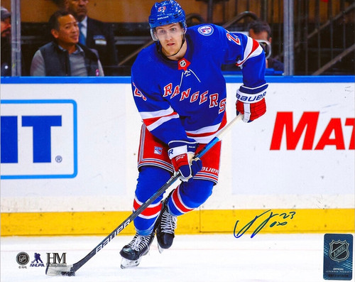 Adam Fox New York Rangers Autographed With the Puck  8x10 Photo