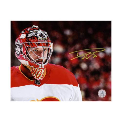 Dustin Wolf Calgary Flames Autographed Close Up Mask  8x10 Photo