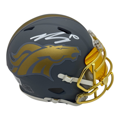 Bo Nix Denver Broncos  Autographed Slate Mini  Helmet with Chrome Facemask and Visor