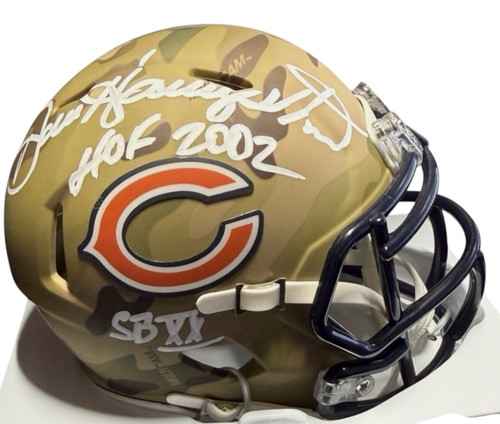 Dan Hampton Chicago Bears Autographed Camo Mini Helmet with HOF