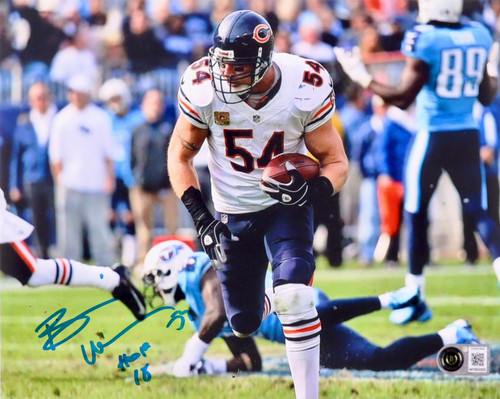 Brian Urlacher Chicago Bears  Autographed Fumble Return  8x10  Photo with HOF Inscription