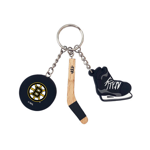 Boston Bruins NHL Hockey Puck Skate and Stick Keychain
