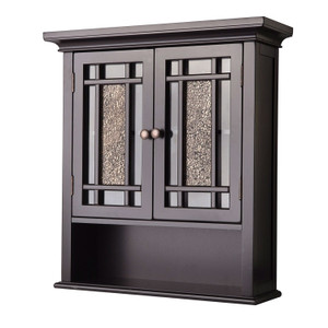 Espresso Bathroom Wall Cabinet with Amber Mosaic Glass Accents Q280-EWCTDS658971