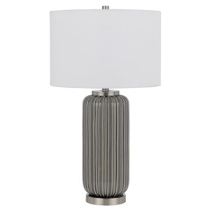 29" Gray Metal Cylinder Table Lamp With White Drum Shade N270-524729