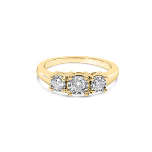 10K Yellow Gold 1/2 Cttw Miracle Set Round Diamond Three Stone Illusion Plate Ring (I-J Color, I2-I N162-019641R700
