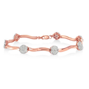 .925 10k Rose Gold Over Sterling Silver 1.0 cttw Diamond Floral Link Bracelet (I-J Color,I3 Clarity) N162-60-7901RDM