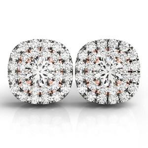 14k White and Rose Gold Cushion Shape Halo Diamond Earrings (3/4 cttw) P150-62766