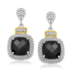 18k Yellow Gold & Sterling Silver Black Onyx & Diamond Earrings (.05cttw) P150-63367