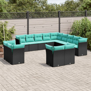 13 Piece Patio Sofa Set with Cushions Black Poly Rattan A949-3250386